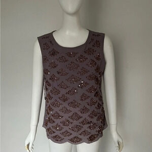 White Chocolate Women Brown Short Sleeve Sequins Blouse Size L NWT